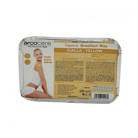 ARC043 - Cera a Caldo Gialla senza strisce Brasiliana Depiwax vaschetta alluminio da 500 ml