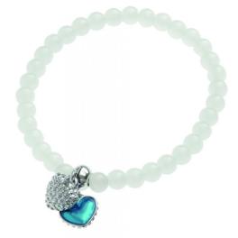 INC152 - Bracciale Elastico con Perle di Vetro Bianco e Cuoricini