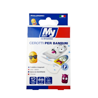 Cerotti per bambini emoji con Garza Imbevuta di Disinfettante 12 pz.