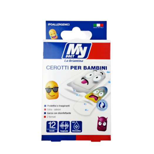 BRIPACH19 - Cerotti per bambini emoji con Garza Imbevuta di Disinfettante 12 pz.