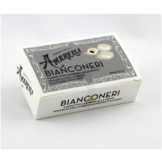 CAR054 - Liquirizia Amarelli Bianconeri alla Menta scatolina da gr 100
