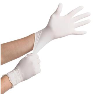 Blister da 10 guanti in lattice naturale monouso per alimenti misura unica M-L