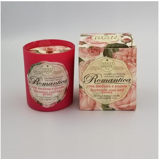 NES025.01 - Candela Romantica alla Rosa Medicea e Peonia  160 gr.