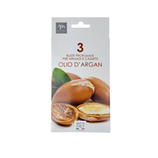 MER19833 - Confezione da cm.20x10 con 3 buste profumatissime per cassetto gusto Olio d'Argan