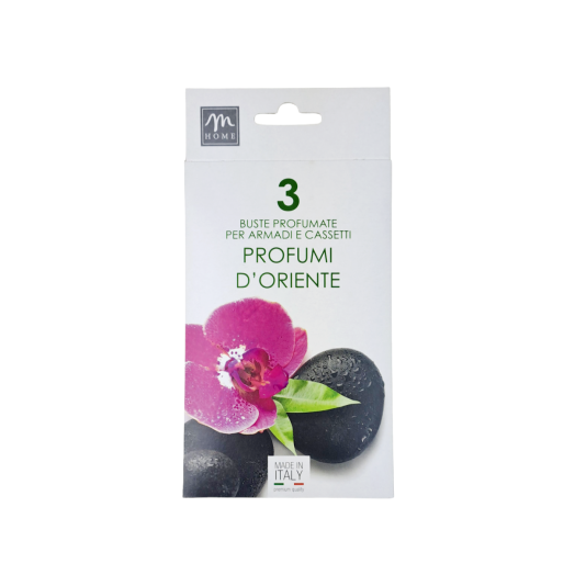 MER19857 - Confezione da cm.20x10 con 3 buste profumatissime per cassetto gusto Profumi d'oriente