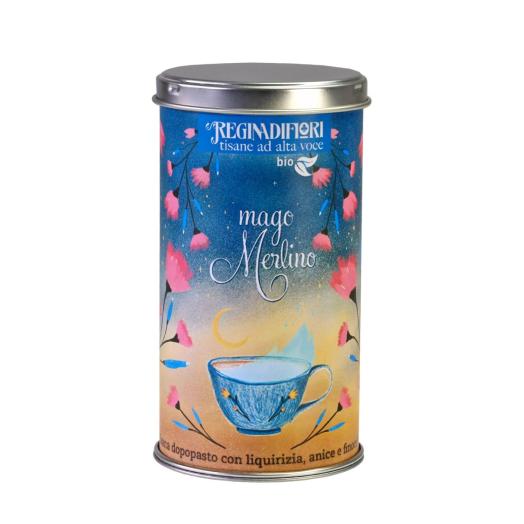 VIVOCE03 - lattina da regalo con 12 Filtri di tisana "Mago Merlino" ad alta voce