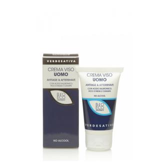 Crema viso Uomo Anti age e aftershave con acido jaluronico canapa e fico d'india tubo 50 ml