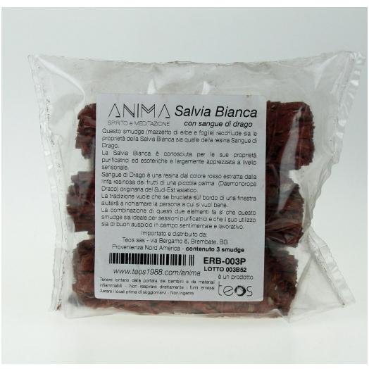 ROSERB003 - Salvia Bianca e SANGUE DI DRAGO da Bruciare Pacco da 3 Tronchetti