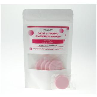 Busta da 5 Tavolette Monodose Shampoo e doccia alla Fragola diam.3 cm.