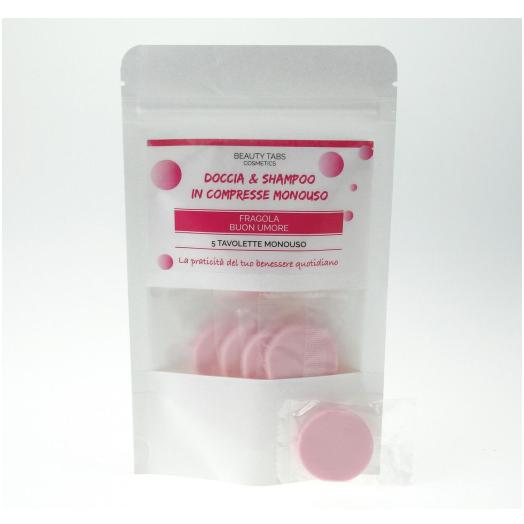 BIOC5 - Busta da 5 Tavolette Monodose Shampoo e doccia alla Fragola diam.3 cm.