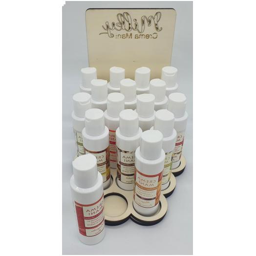TNL035.150 - Offerta Espo in legno cm.22x20x25  da 16 postazioni con 150 crema mani ml. 100-100+50 omaggio