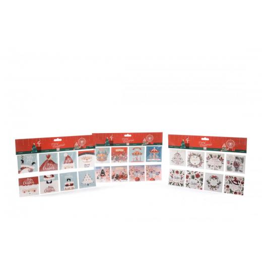 MER35387 - Set da 8 Bigliettini d'Auguri Natalizi Christmas Carol Assortiti  cm. 6 x 6 con cordino