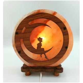 Lampada di Sale Tonda con base in legno "Luna" diam.cm. 22 larg. cm.8 Peso kg.5