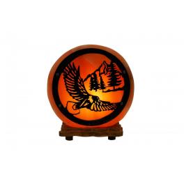 FOR004 - Lampada di Sale Tonda con base  legno "Aquila" diam.cm. 22 larg. cm.8 Peso kg.5