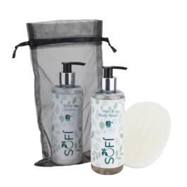 SOF002 - Set Regalo"Tulle Sof&igrave; " Spugna,Shampodoccia ,Crema Corpo all'Oliva  300 ml.